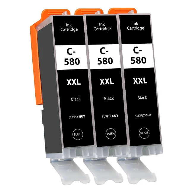 Lot de 3 cartouches d'encre XXL noir grande capacité pour Canon PGI580 - Compatible avec Pixma TR7500 TR7550 TR8500