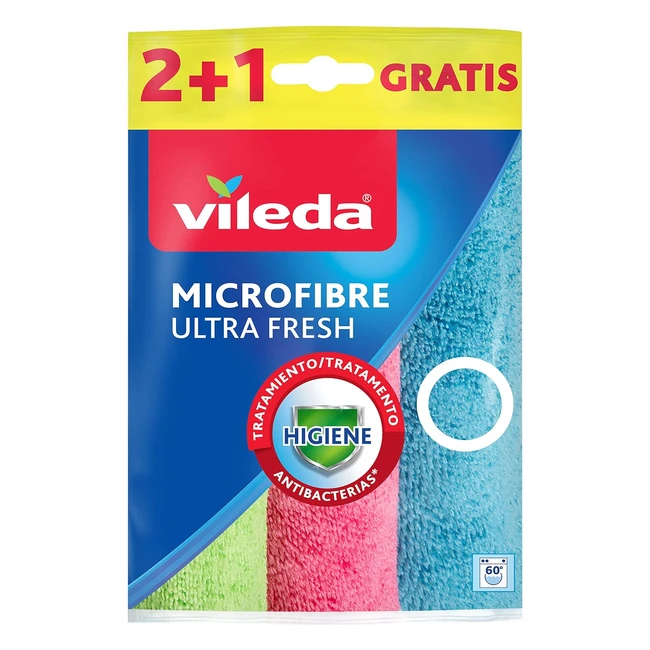 Vileda Ultrafresh Microfibre Cloths - Antibacterial Treatment - Pack of 3