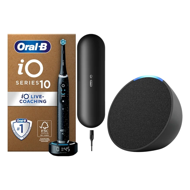 OralB Alexa Echo Pop Spazzolino Elettrico Ricaricabile IO10 - 7 Modalità di Spazzolamento - 3 Testine - Servizio Personalizzato