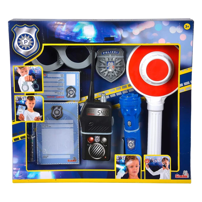 Simba 108101003 Verkehrspolizei Einsatzset - Taschenlampe, Kelle, Handschellen, Polizeimarke, Strafzettel, Ausweis, Funkgerät - Rollenspiel ab 3 Jahre
