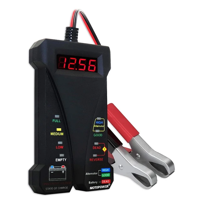 Comprobador de batería MotoPower MP0514AUK 12V con voltímetro y carga alternador