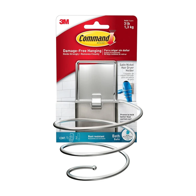 Command Hair Dryer Holder Satin Nickel - Damage-Free - Model Number: Bath39SNES