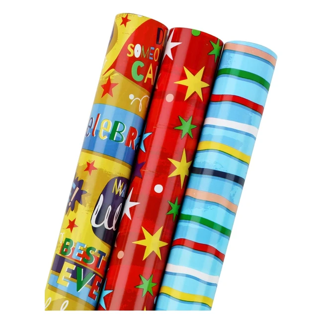 Ruspepa Wrapping Paper Roll - 3 Birthday Designs - 425 sq ft - Mini Roll