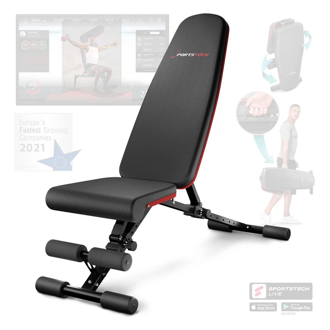 Sportstech Panca Pieghevole di Alta Qualità - Completamente Montata - Panca Inclinata e Piatta per Allenamento della Schiena e Fitness - Sistema di Regolazione Sicuro - Oltre 40 Combinazioni di Regolazione - BRT400
