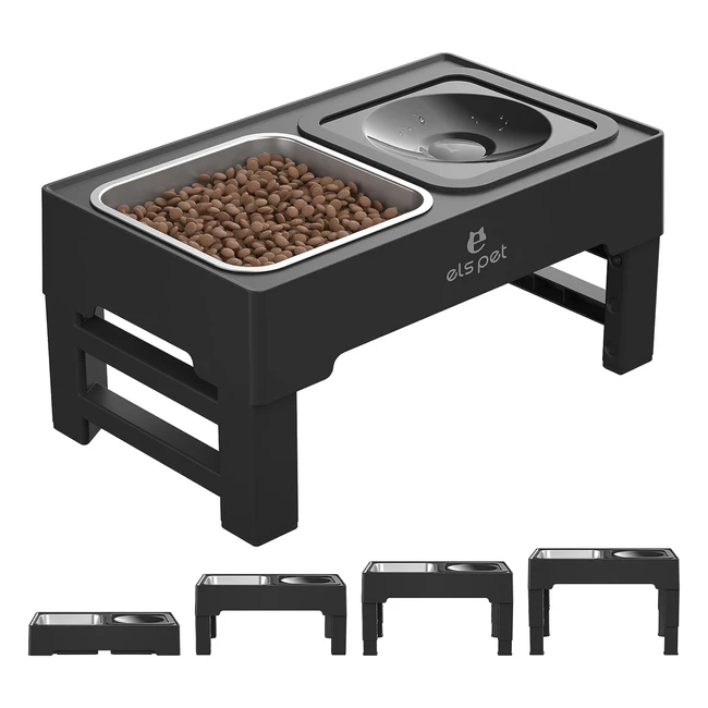Gamelle chien surélevée 2en1 avec gamelle d'eau - Acier inoxydable - 4 hauteurs réglables