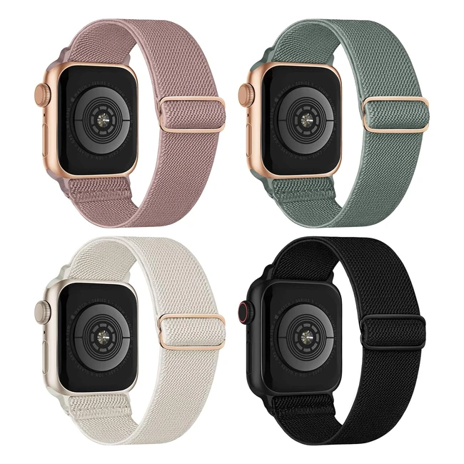 Stretchy Nylon Strap for Apple Watch 38mm 40mm 41mm | Adjustable Sport Bands | Series 8ultra7654321 SE | 4 Packs