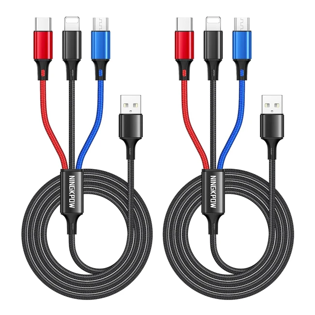 Câble Multi USB 3 en 1 Ningkpow - Lot de 2 - Charge Rapide - Samsung Galaxy S23 S22 Huawei P50 P40 Honor LG OnePlus