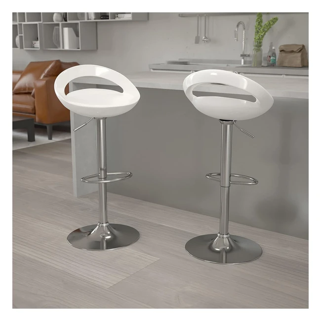 Flash Furniture 2 Pack Contemporary Plastic Adjustable Height Barstool | ABS Seat | Chrome Base | White