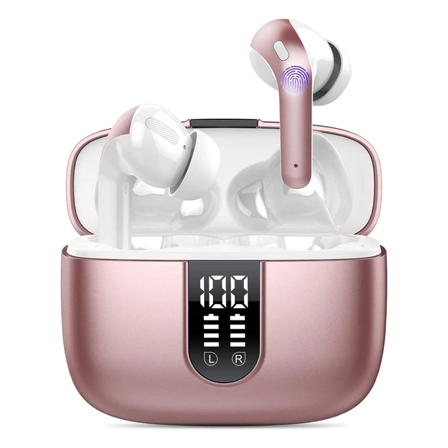 Écouteurs Bluetooth sans fil 2023 - Écouteurs Bluetooth 53 HiFi stéréo avec réduction de bruit - 40h d'autonomie - Étanches - Casque Bluetooth pour iOS Android - Rose