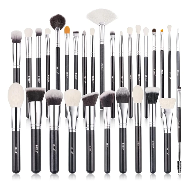 Pinceles de Maquillaje Beili - Juego de 30 Piezas Profesional Premium - Cabello Natural y Sintético - Base, Resaltador, Sombras de Ojos - Negro