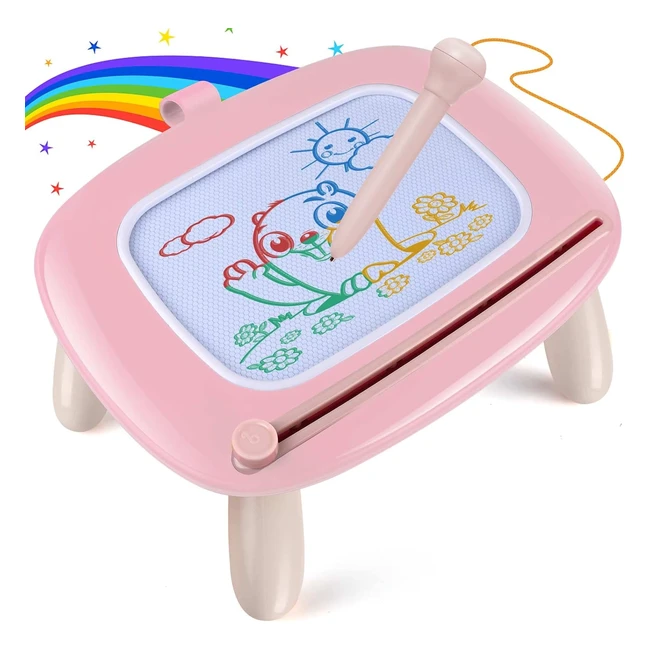 Ardoise Magique Enfant Tableau Dessin Magnétique Effaçable avec Pieds de Support - Rose Clair