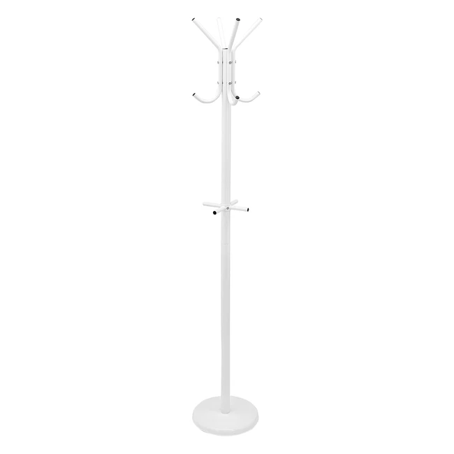 Perchero de pie Amazon Basics, blanco, con 12 ganchos y resistente a la oxidación