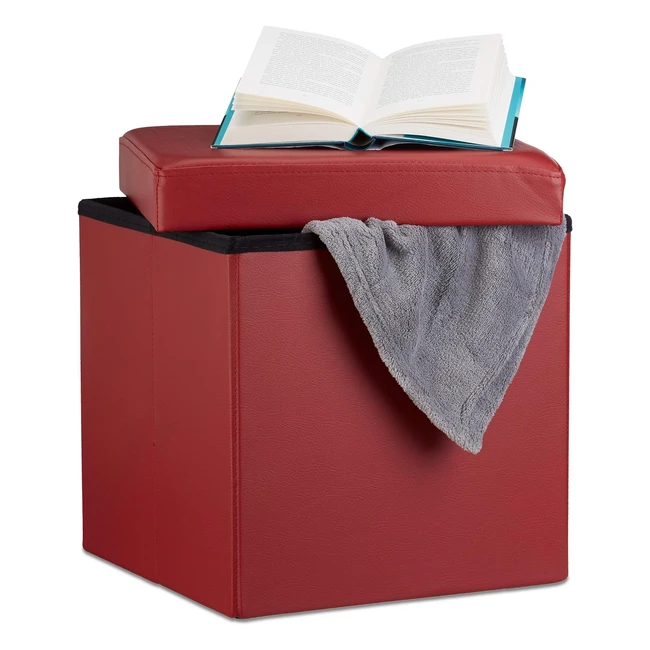 Puff Almacenaje Cuadrado Rojo 38x38x38cm - Diseño Moderno - Capacidad 40L