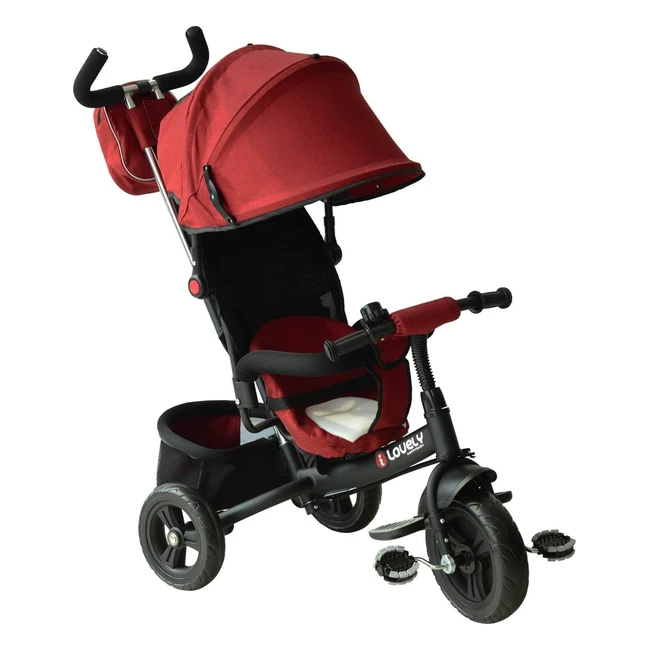 Tricycle évolutif Homcom avec canne et pare-soleil pliable - Rouge/Noir