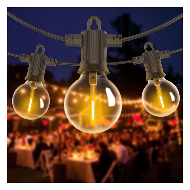 Guirlande Guinguette Extérieur G40 50ft/15m LED - Haute Qualité et Durable - Blanc Chaud - Étanche - Pour Fête Jardin Mariage Patio