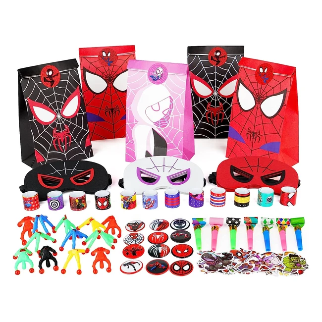 Spidermen Party Bags Fillers Set 122pcs - Superhero Treat Bags Perfect for Kids Birthday Gifts