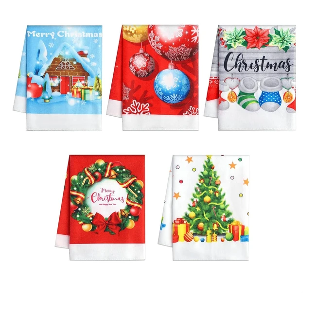 Set 5 strofinacci cucina cotone super morbidi e assorbenti 40x55 cm Natale