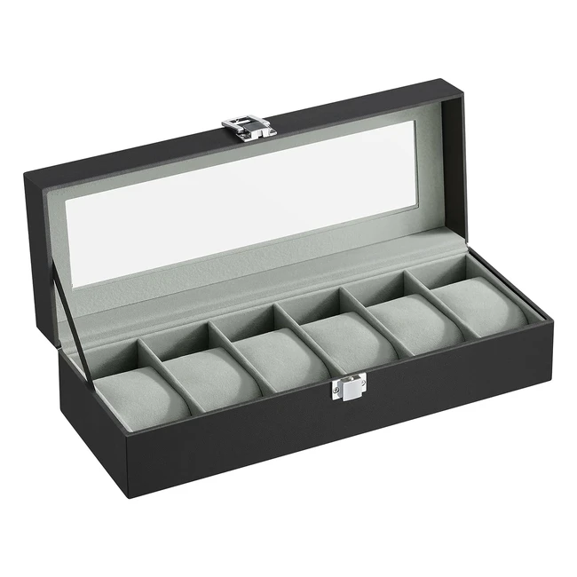 Songmics Watch Box with 6 Slots - Glass Lid, Removable Pillows - Gift Idea