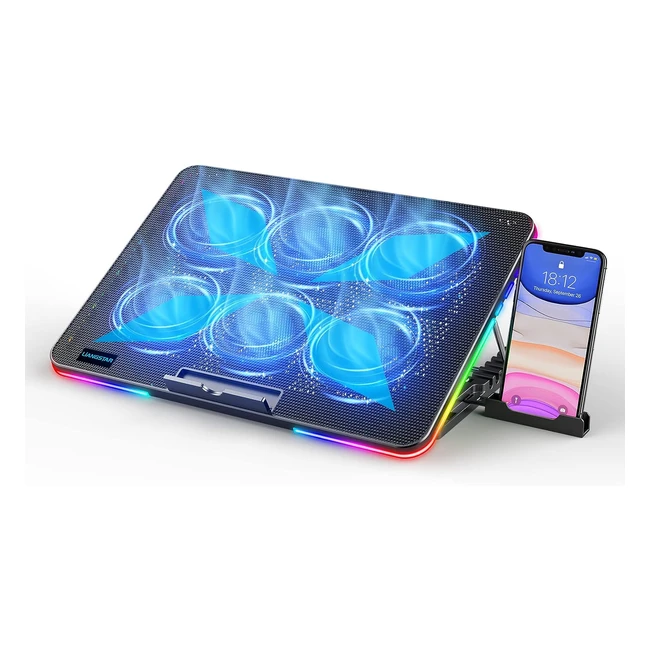 Liangstar Laptop Cooling Pad - 10 RGB Lighting Modes, 7 Height Adjustable, 6 Quiet Fans, Strong Wind - Suitable for 11-17 Inch Gaming Laptops