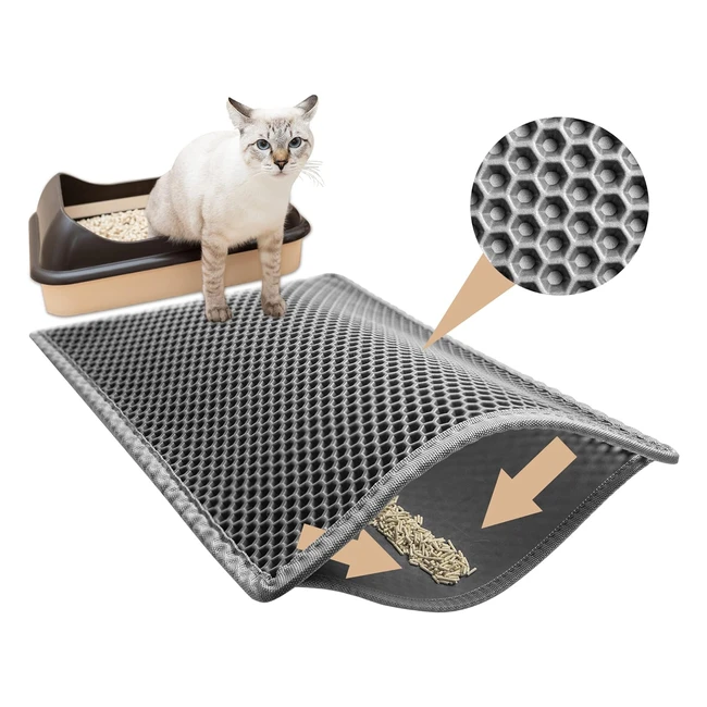 Tappetino Lettiera Gatto Impermeabile Garoopion - Design a Nido d'Ape - 61x38cm Grigio