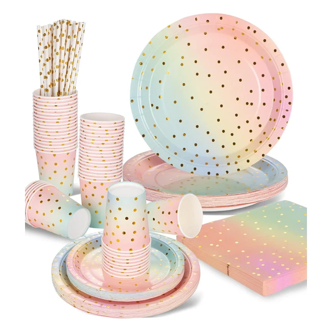 Vaisselle jetable anniversaire pastel 125 pièces - Set complet pour fête - Qualité alimentaire
