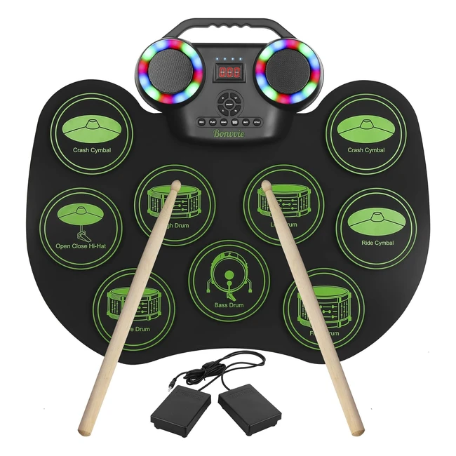 Batería Electrónica Edrum Kit Bonvvie - Portátil y Recargable - 9 Pads MIDI - Ideal para Niños y Principiantes