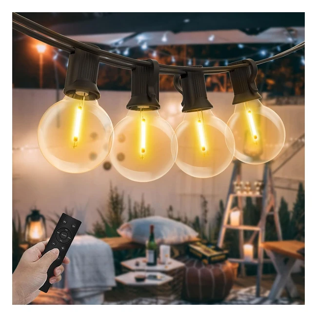 Dimmable Outdoor String Lights - Mains Powered - 50ft - G40 LED - Remote Control - Festoon Lights - 251 Waterproof Fairy Lights - 2700K Warm White - Garden Lighting for Backyard, Patio, Terrace, Wedding