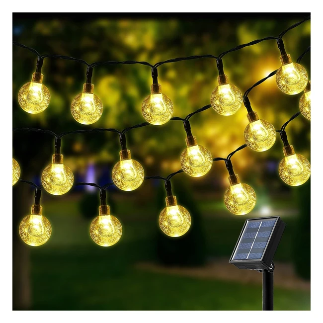Guirlande Lumineuse Solaire 100 LEDs 12m Blanc Chaud Cristal Boules Lumière - Étanche - Décoration Extérieur Jardins Terrasses Mariages Fêtes
