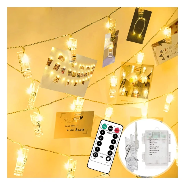 Guirlande Lumineuse avec Clip pour Photos 20 LED Blanc Chaud 28m - Liyade