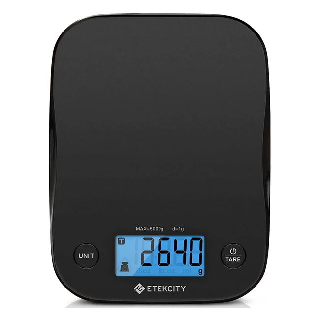 Etekcity Kitchen Scales - Accurate Digital Scale with Large Backlit LCD - 5kg/11lb - Compact Storage - Black