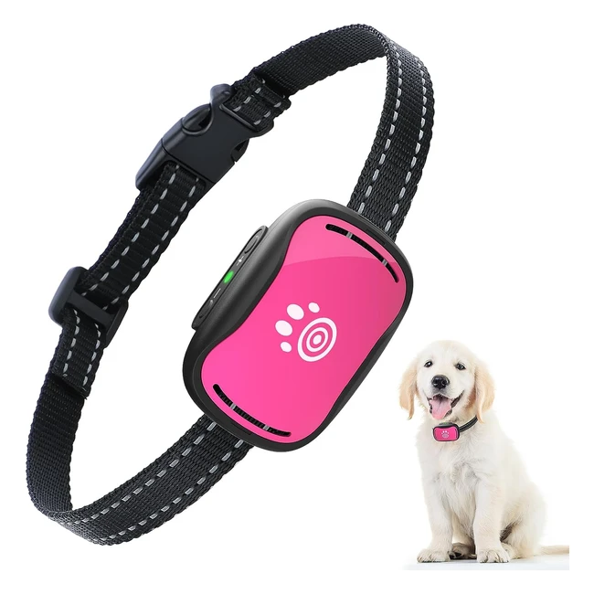 Collier antiaboiement pour petit moyen chien - Automatique intelligent - 7 niveaux sensibilité - 2 modes vibration - Aide au dressage - Rose