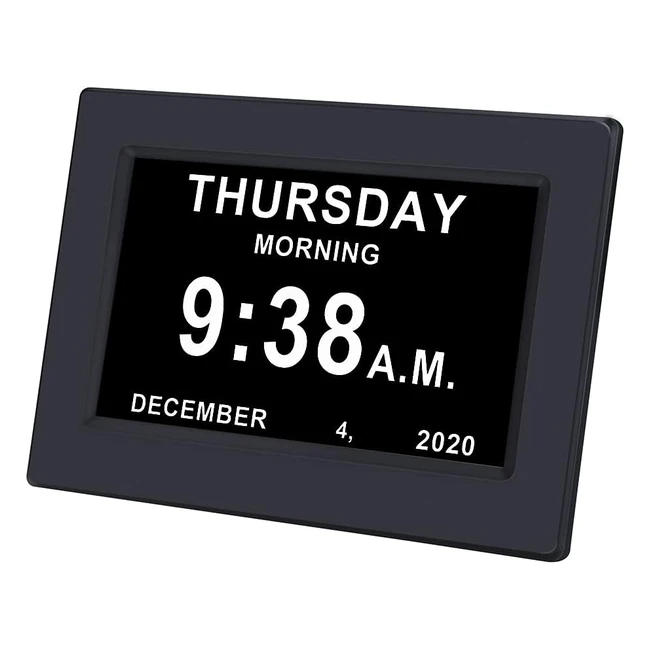 Cazokasi Auto Dimmable Calendar Day Clock - HD Display, 12 Alarms, Extra Large, Impaired Vision Digital Clock - 7inch