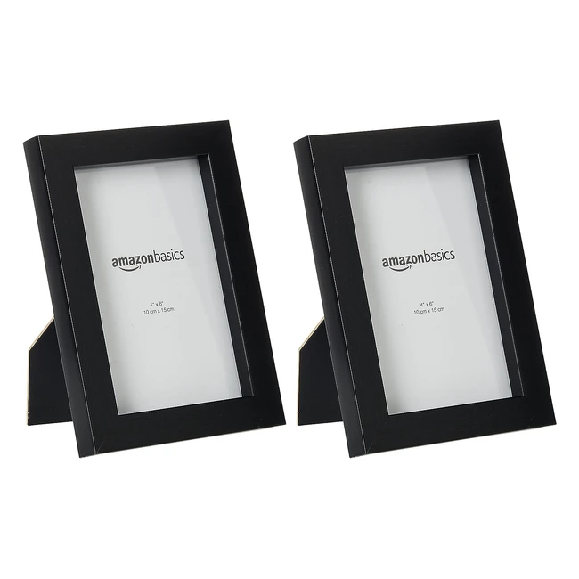 Amazon Basics Rectangular Photo Frame 2 Pack - Black 10 cm x 15 cm - Simple Classic Design - Protect Your Prints