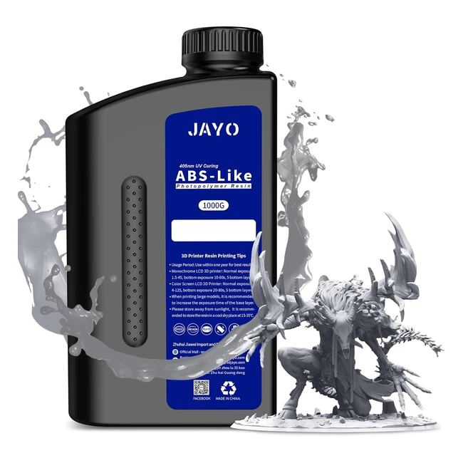 Jayo ABSlike Résine d'imprimante 3D 1000g Gris - Résine UV 405nm pour Impression 2K 4K 6K 8K - Bonne Ténacité