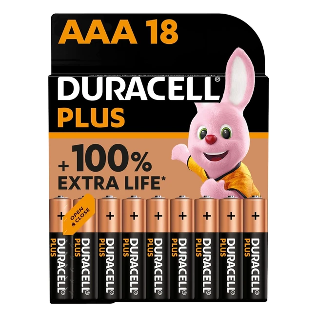 Duracell Plus AAA Batteries 18 Pack - Alkaline 1.5V - Up to 100 Extra Life - Reliable for Everyday Devices