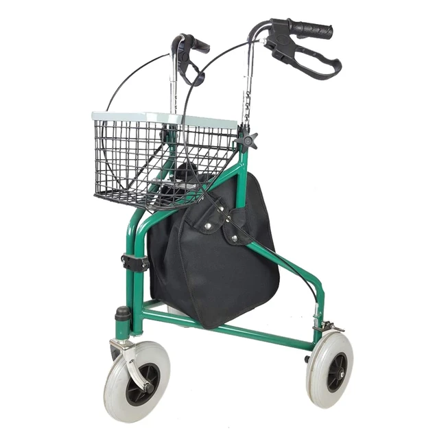 Andador para adultos Mobiclinic Caleta, acero ligero plegable con cesta y 3 ruedas - Verde