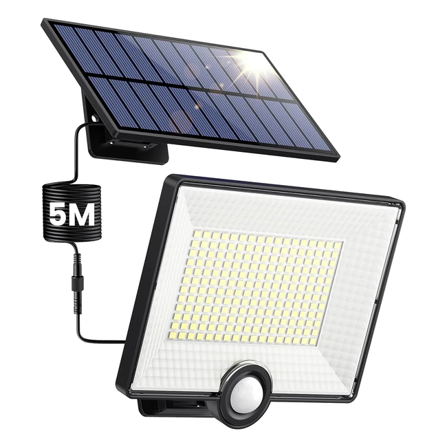 Lampe Solaire Extérieur avec Détecteur de Mouvement - 3 Modes, 204 LED, 2000lm, Étanche IP65 - Éclairage Extérieur pour Jardin Garage