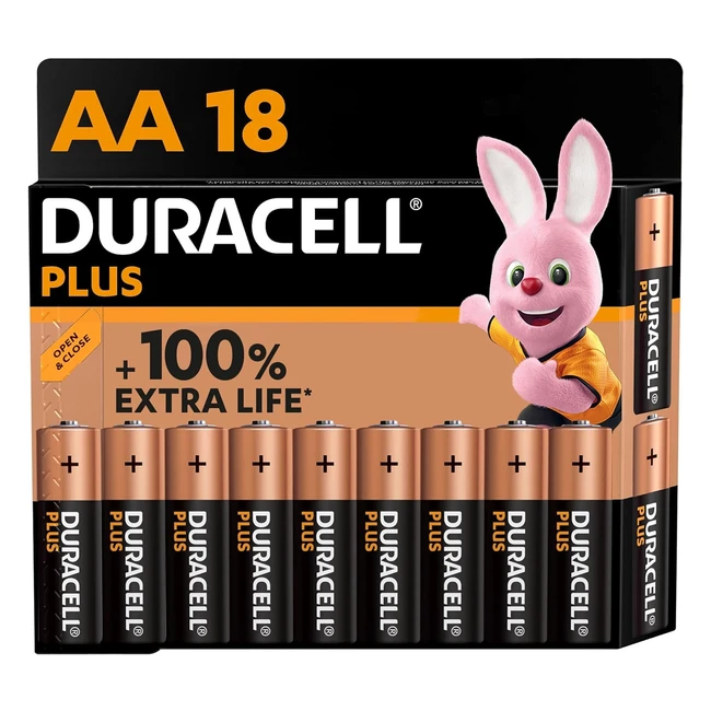 Duracell Plus AA Batteries 18 Pack - Up to 100 Extra Life - 0 Plastic Packaging