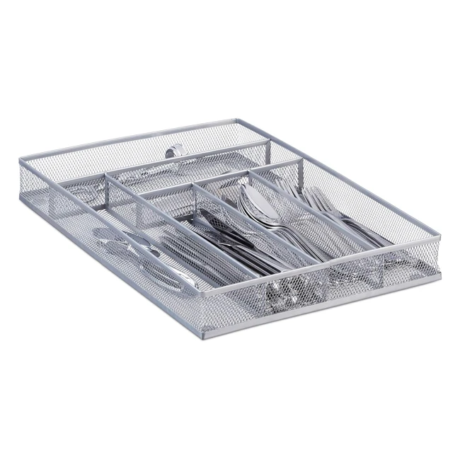 Bandeja de cubiertos grande plateada - Organizador de cajón - 6 compartimentos - Estable y antideslizante