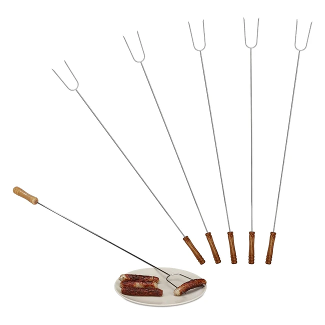 Pack de Pinchos Barbacoa Extra Largos - Acero Inoxidable/Madera - 80cm - 6 Unidades