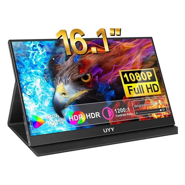 Écran portable 161 1920x1080 HDR100 sRGB300cdm Ordinateur portable Gaming Monitor Freesync IPS USB Type-C HDMI Dual Speakers Smart Cover pour Laptop PC Téléphone Mac PS5