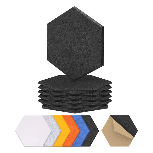 Panneaux acoustiques hexagonaux Tonor autoadhésif haute densité pour annulation écho - 30x26x1cm noir