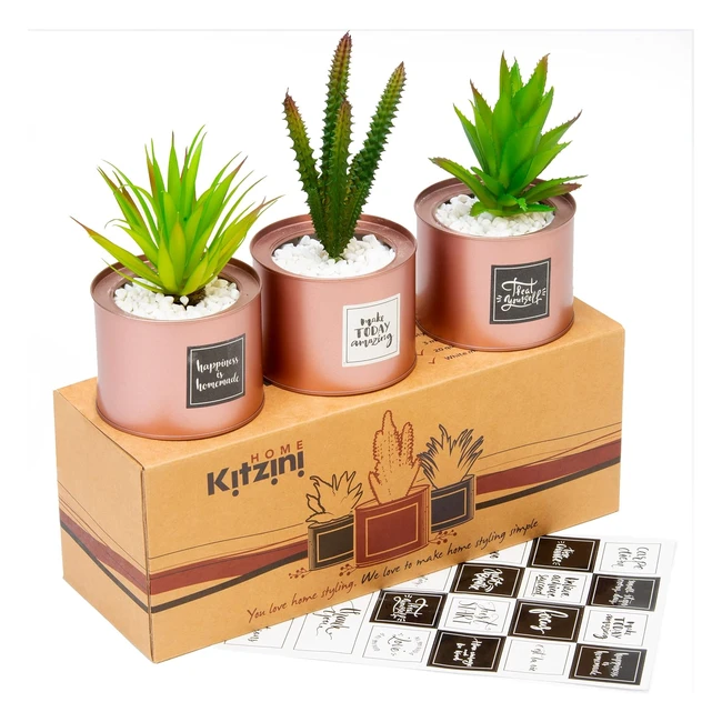Kitzini Piante Grasse Artificiali Set 3 Oro Rosa Boho Chic Arredo Scrivania Camera da Letto Ufficio