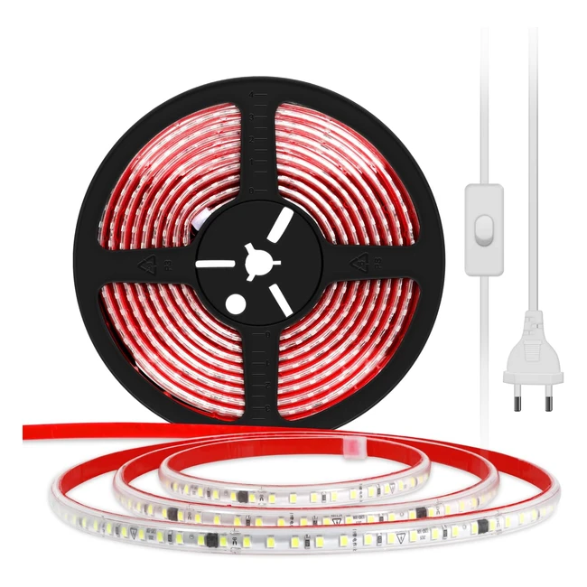 Bande LED adhésive 10m avec interrupteur - 220V - Recoupable - Blanc 4000K