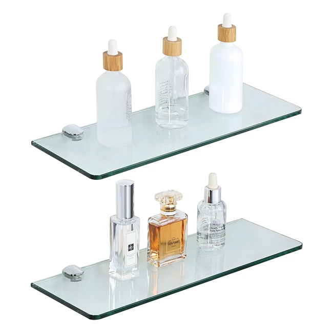 Mensola Bagno Vetro Sayayo, Design Minimalista, Cromo Lucido, 38cm - 2 Pezzi