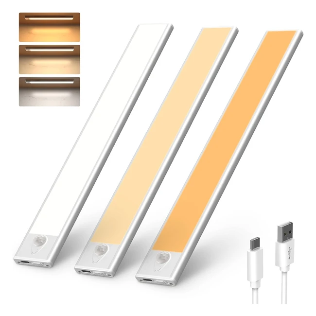 Lampe détecteur de mouvement intérieur 126 LED - Lampe d'armoire 30cm - Lampe de placard rechargeable USB sans fil - Éclairage LED étude de cuisine - Veilleuse