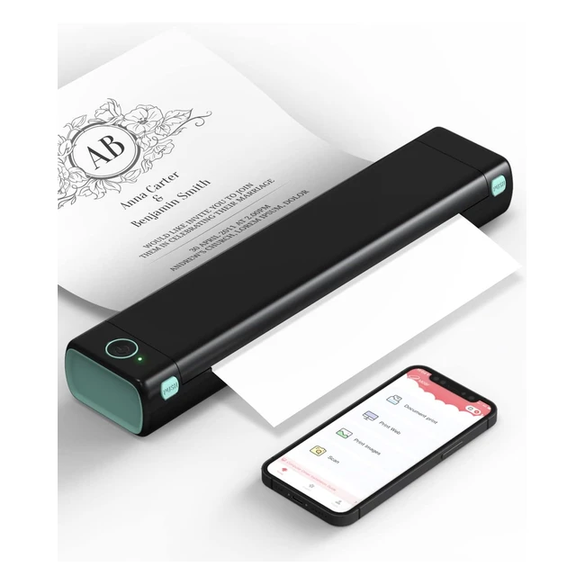 Imprimante portable Phomemo M08F - Compacte et sans encre - Bluetooth - Compatible smartphone et tablette - Cartouche et encre 0 - Pour voiture et bureau