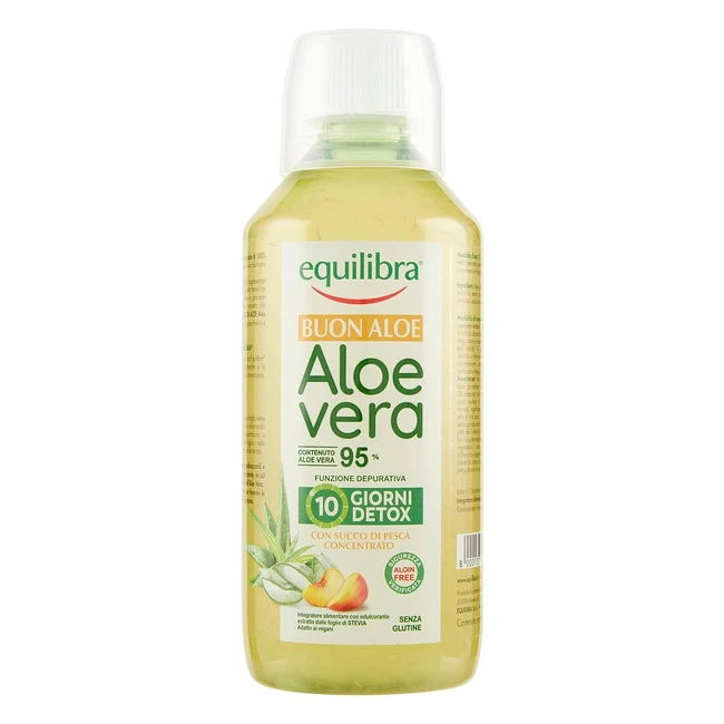 Equilibra Integratori Alimentari Aloe Vera 95 - Detox Pura Polpa con Succo di Pesca - 500 ml