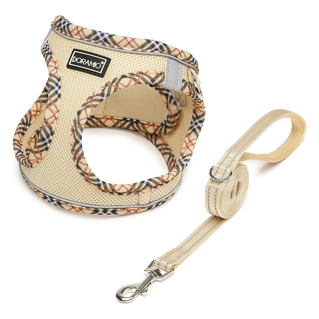 Doramio Stepin Dog Harness and Leash Set - Reflective, Breathable, Escape Proof - Small/Medium Dogs - Beige