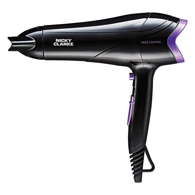 Nicky Clarke 2200W Lightweight Frizz Control Hair Dryer - Fast Dry, 2 Heat/Speed Settings, Cool Shot - NHD177 Black/Purple